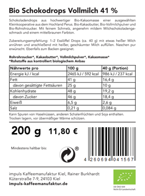 Bio Schokodrops Vollmilch 41%