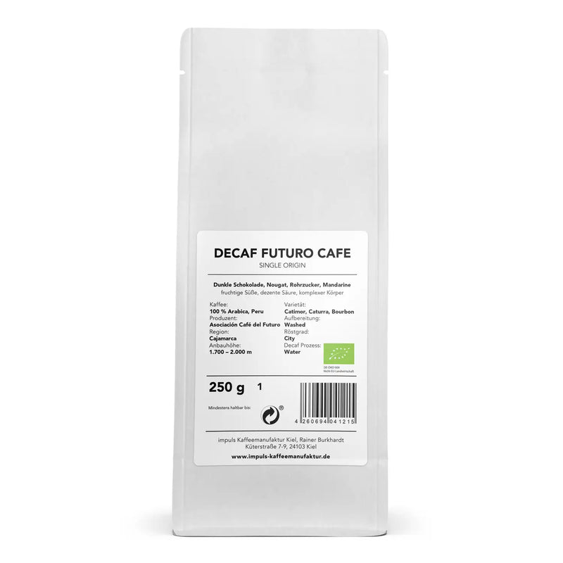 Decaf Futuro Cafe, Bio, 100% Arabica, Peru, Espresso & Filterkaffee (ohne Koffein)