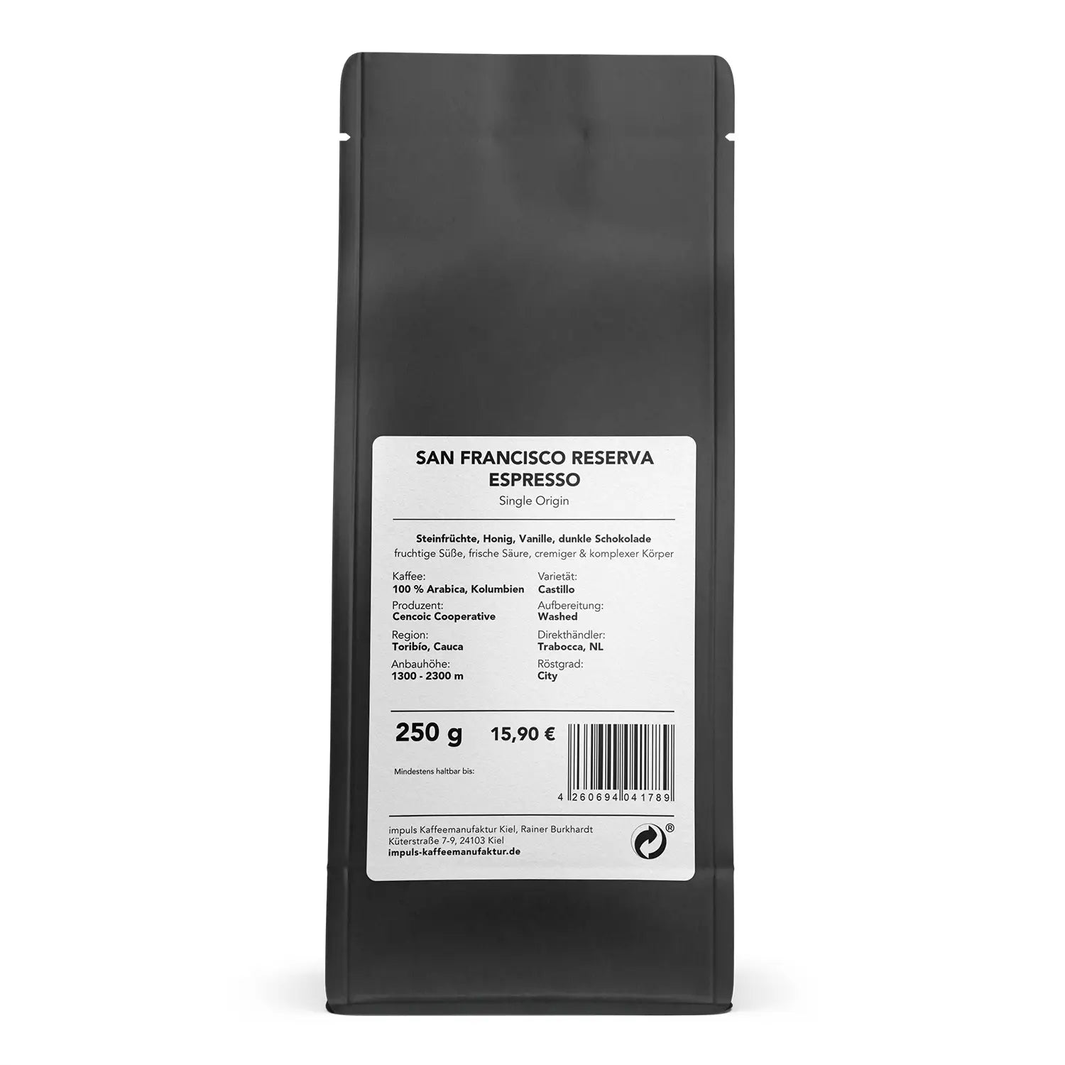 San Francisco Reserva, Espresso, 100% Arabica, Kolumbien